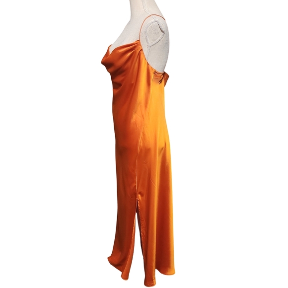 BANANA REPUBLIC Satin Slip Dress Womens Small Orange Cowl Neck Midi NWT Formal - Picture 5 of 10